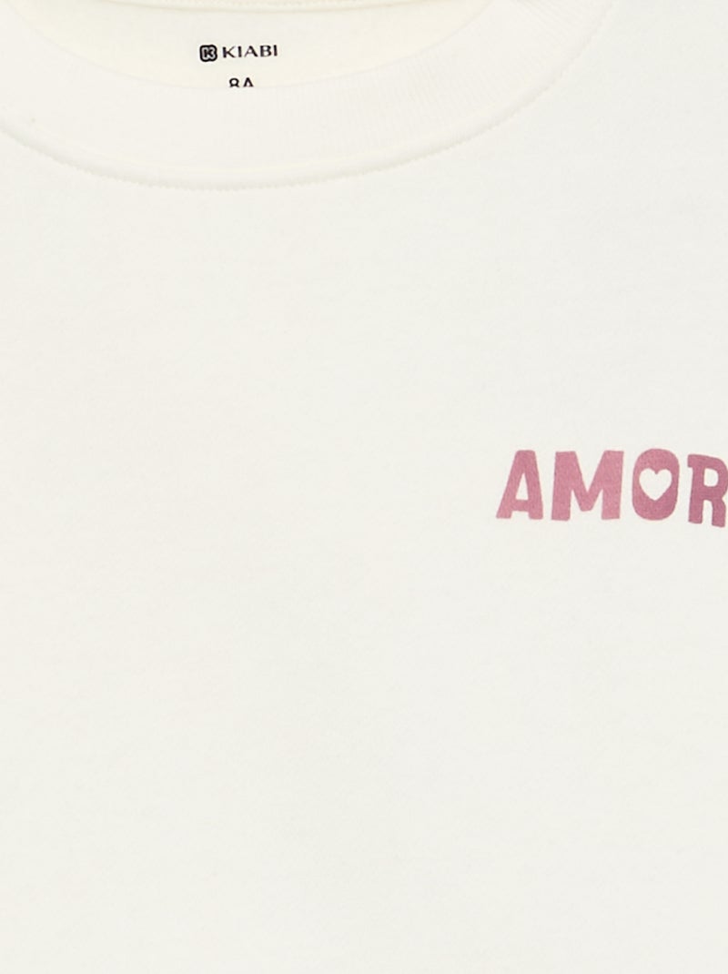Sweatshirt de moletão estampado no peito Branco - Kiabi