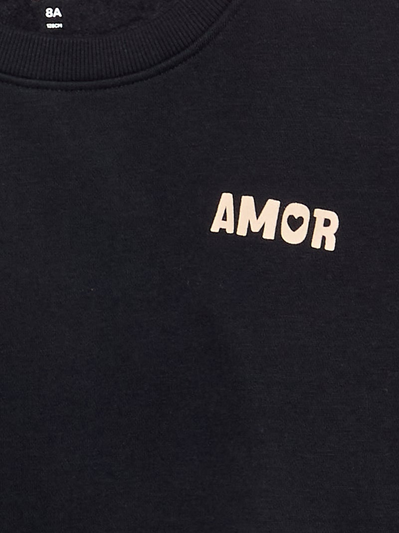 Sweatshirt de moletão estampado no peito Preto - Kiabi