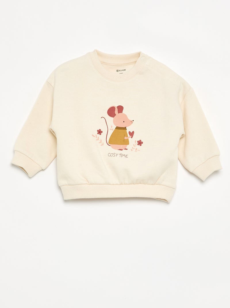 Sweatshirt de moletão leve estampada Bege - Kiabi