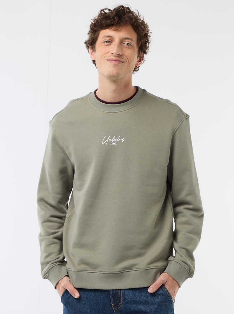 Sweatshirt de Moletom Leve com Estampa Frente e Verso Caqui - Kiabi