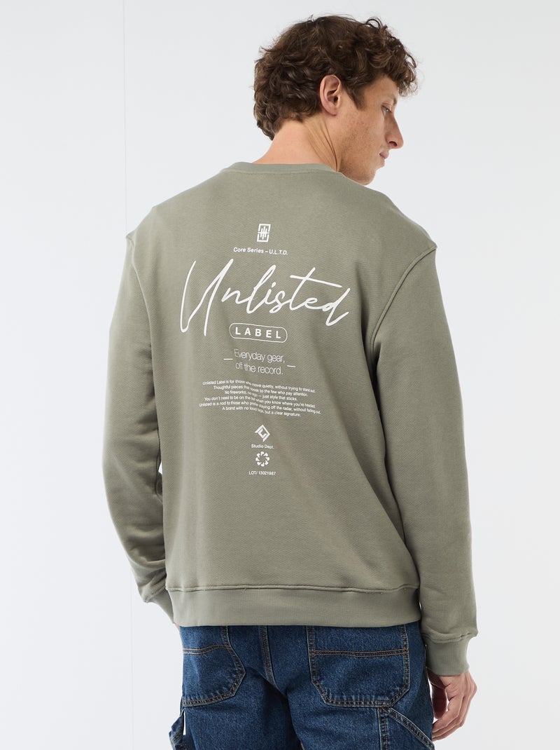 Sweatshirt de Moletom Leve com Estampa Frente e Verso Caqui - Kiabi