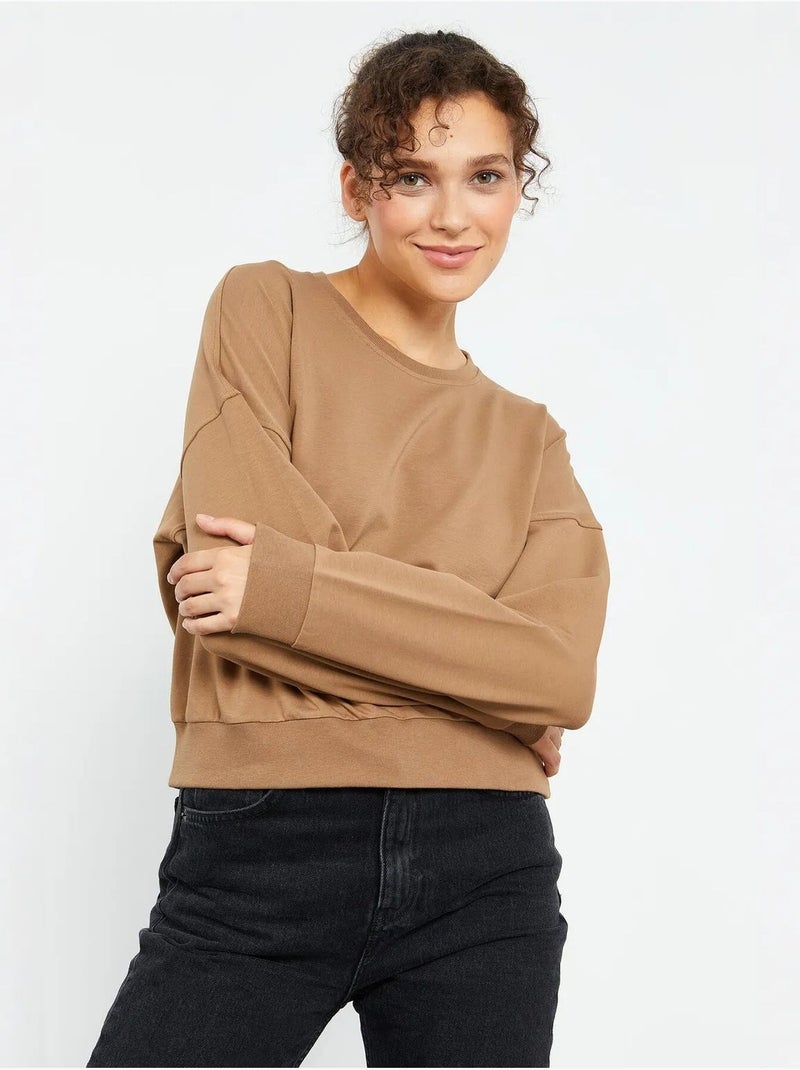 Sweatshirt de mulher relaxed com decote redondo tommy Camelo - Kiabi