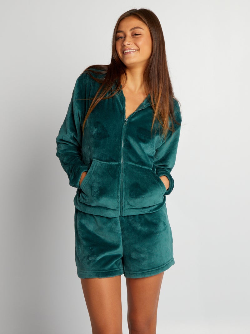 Sweatshirt de noite com fecho em malha polar VERDE - Kiabi