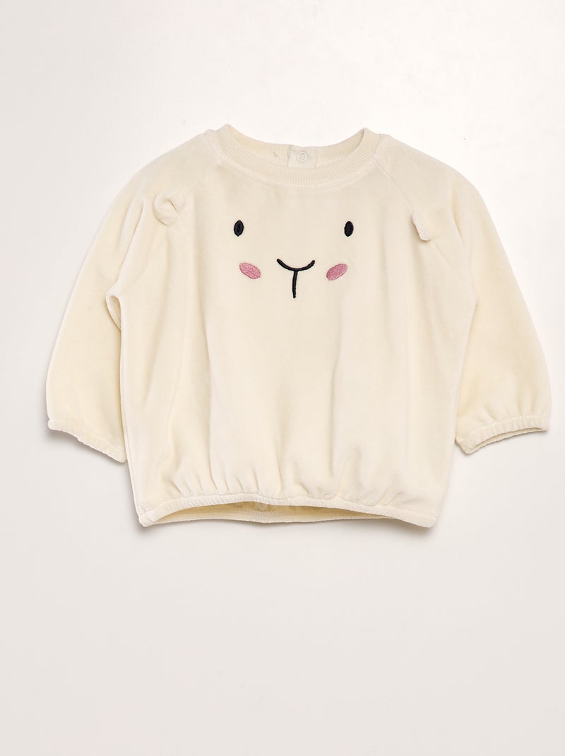 Sweatshirt de veludo com desenho BEGE - Kiabi
