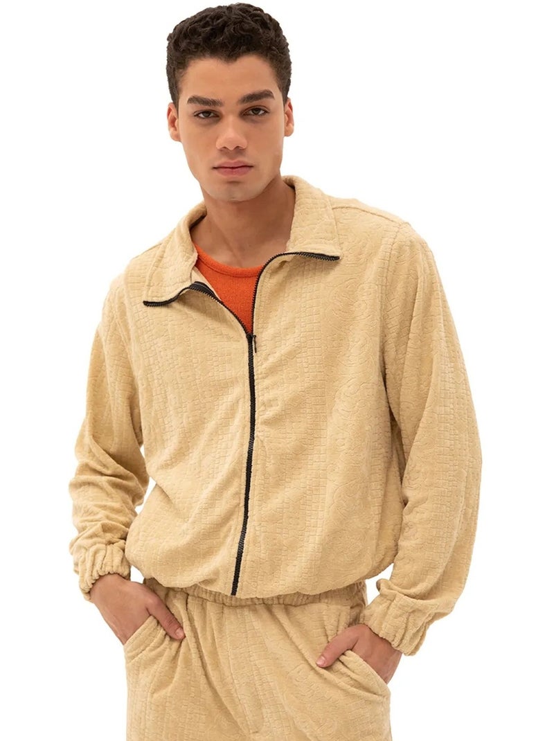 Sweatshirt de veludo com fecho à frente para homem giesto Bege-argila - Kiabi