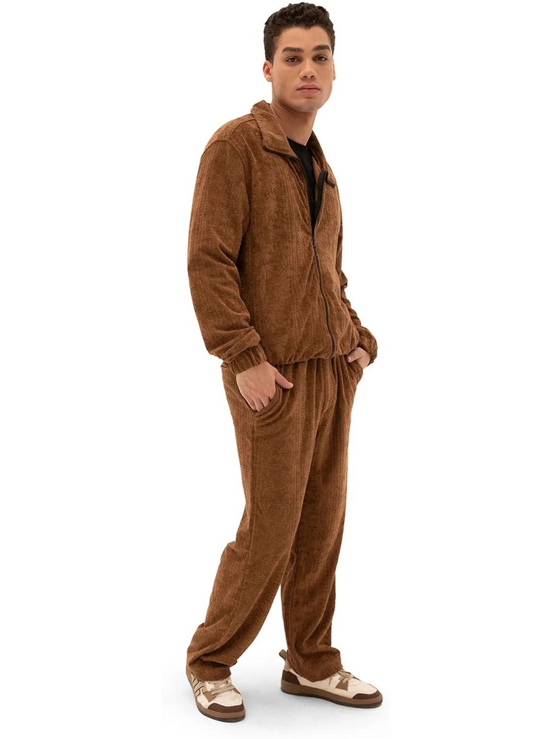 Sweatshirt de veludo com fecho à frente para homem giesto Castanho - Kiabi