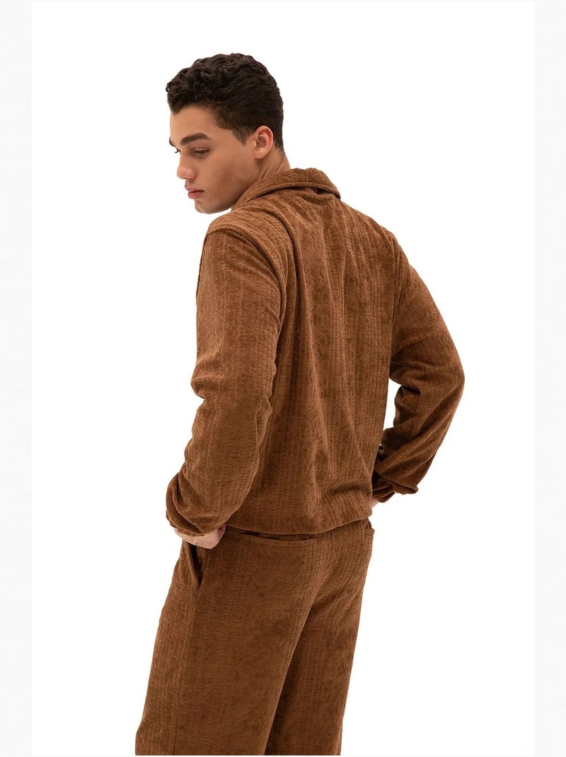 Sweatshirt de veludo com fecho à frente para homem giesto Castanho - Kiabi