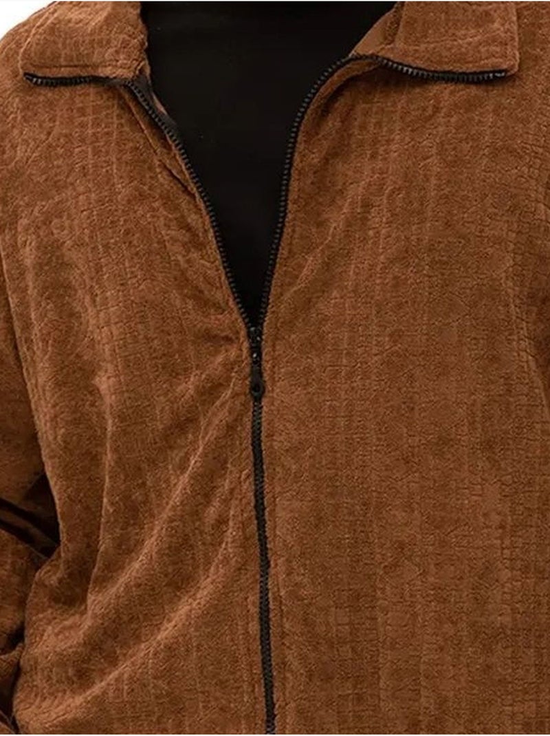 Sweatshirt de veludo com fecho à frente para homem giesto Castanho - Kiabi