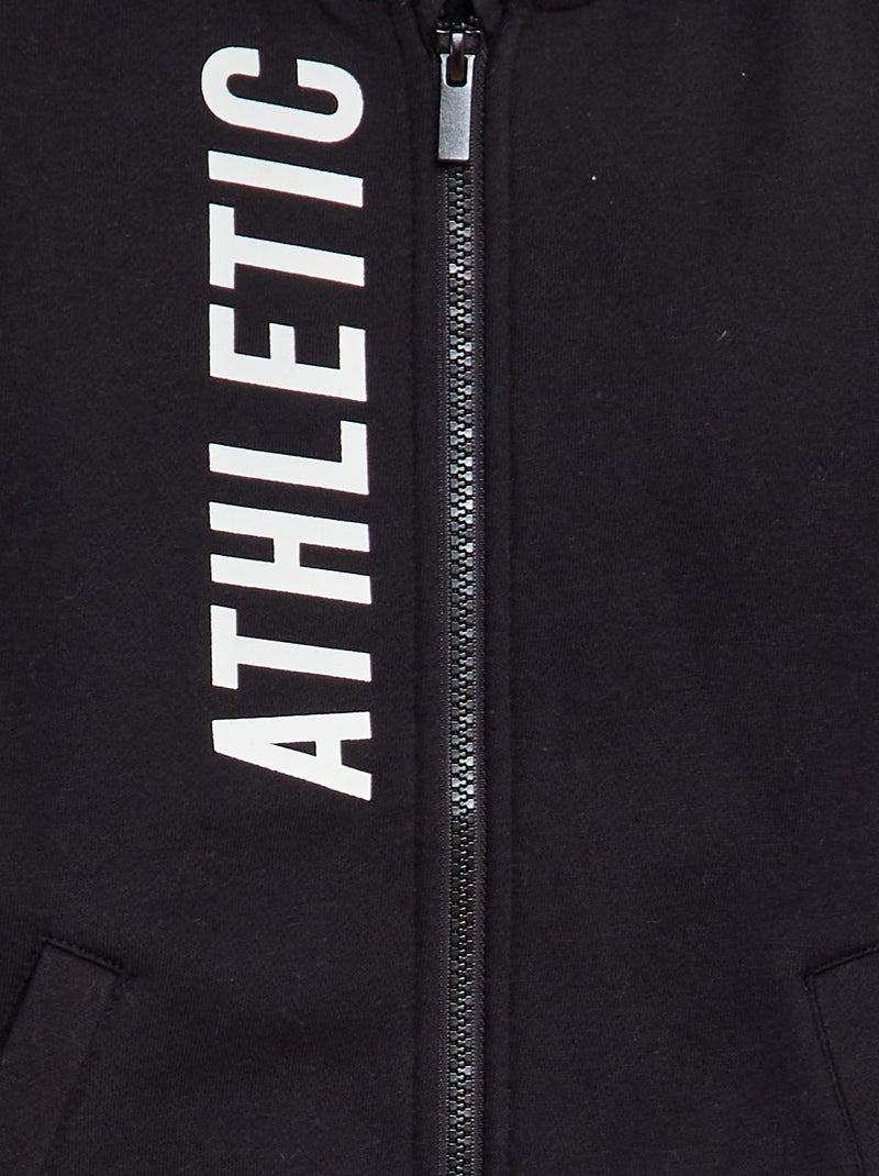 Sweatshirt desportiva com fecho e capuz em moletão PRETO - Kiabi