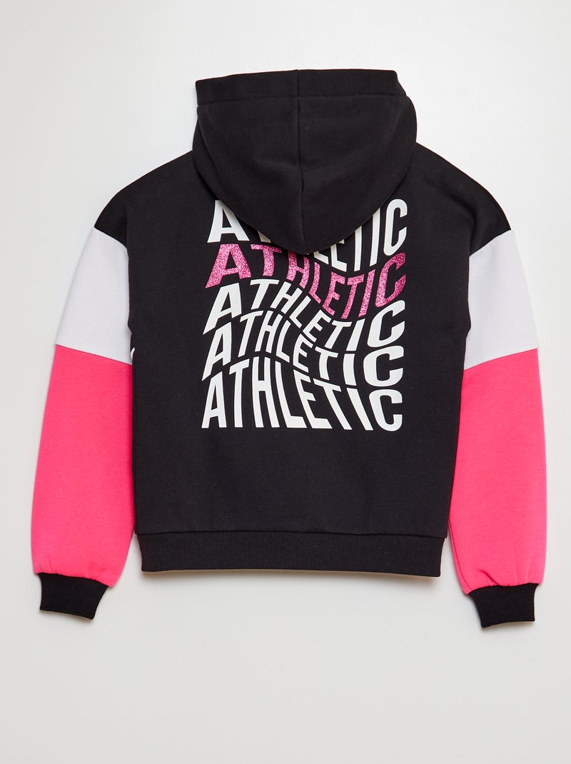 Sweatshirt desportiva com fecho e capuz em moletão PRETO - Kiabi