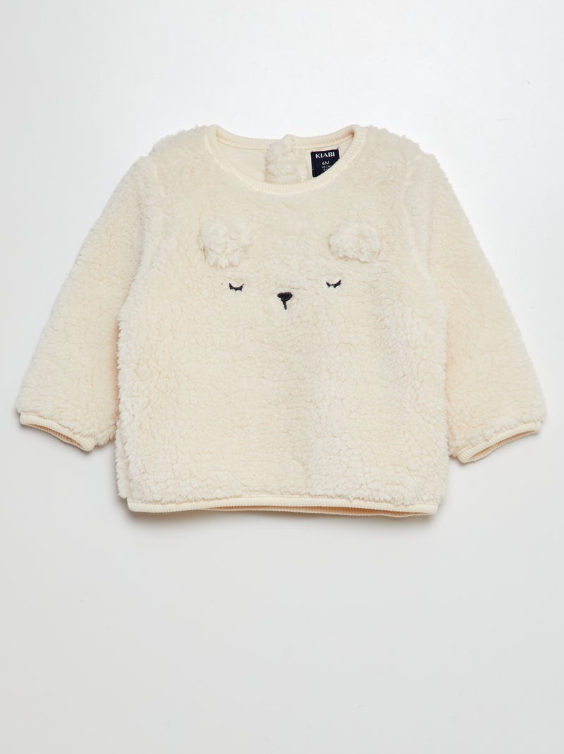 Sweatshirt efeito lã de carneiro com desenho BRANCO - Kiabi