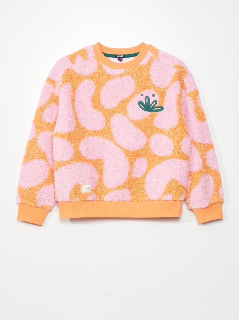 Sweatshirt efeito lã de carneiro com estampado axadrezado LARANJA - Kiabi