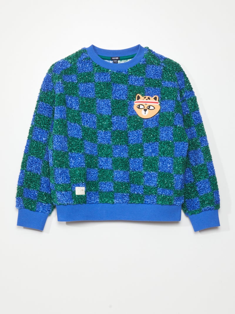 Sweatshirt efeito lã de carneiro com estampado axadrezado VERDE - Kiabi