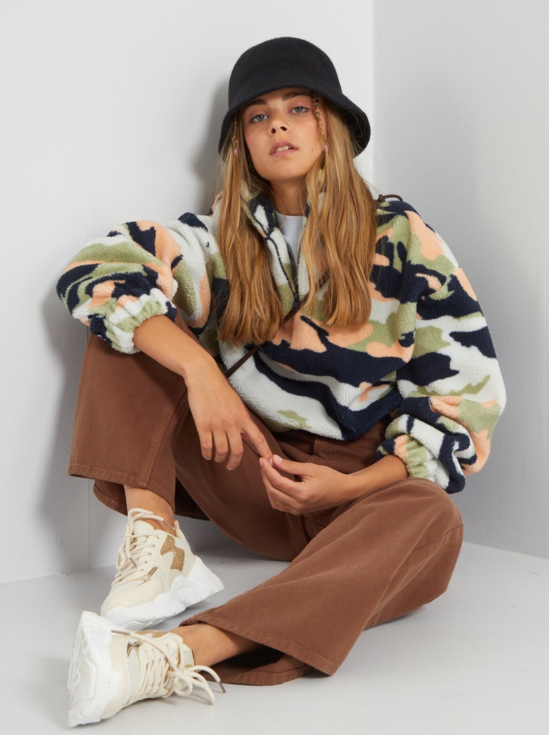 Sweatshirt efeito lã de carneiro com estampado 'camuflagem' Camuflagem - Kiabi