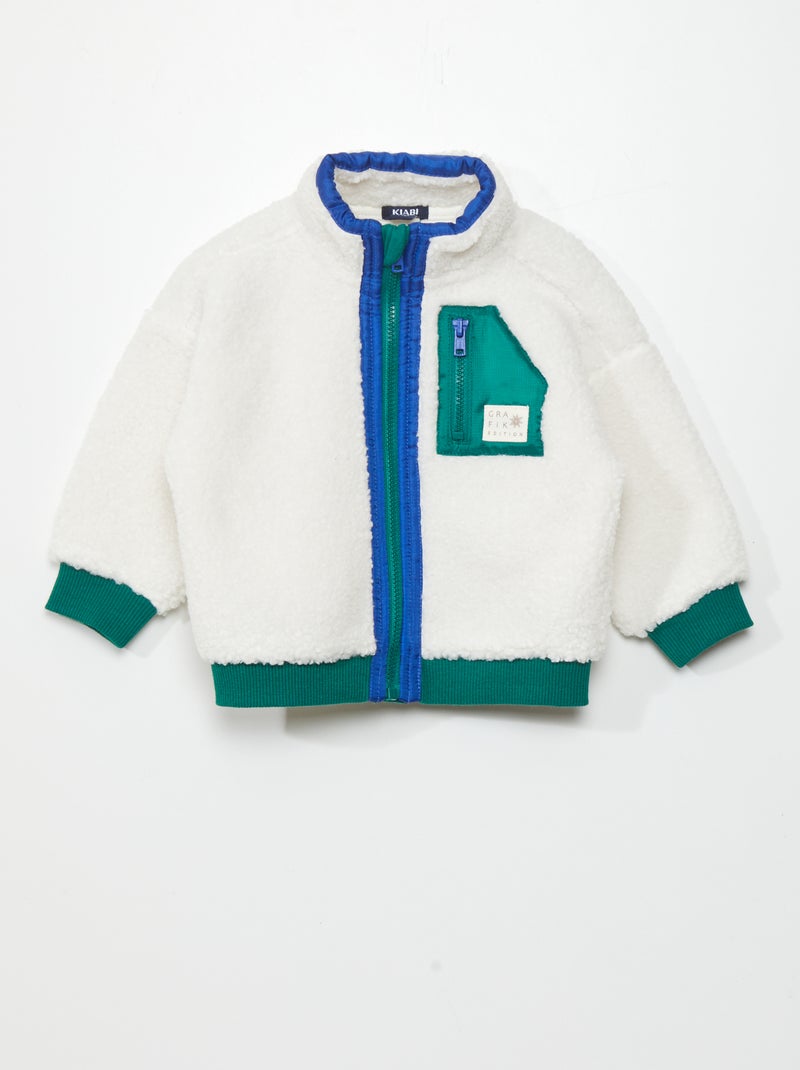 Sweatshirt efeito lã de carneiro com fecho - Grafik edition BRANCO - Kiabi