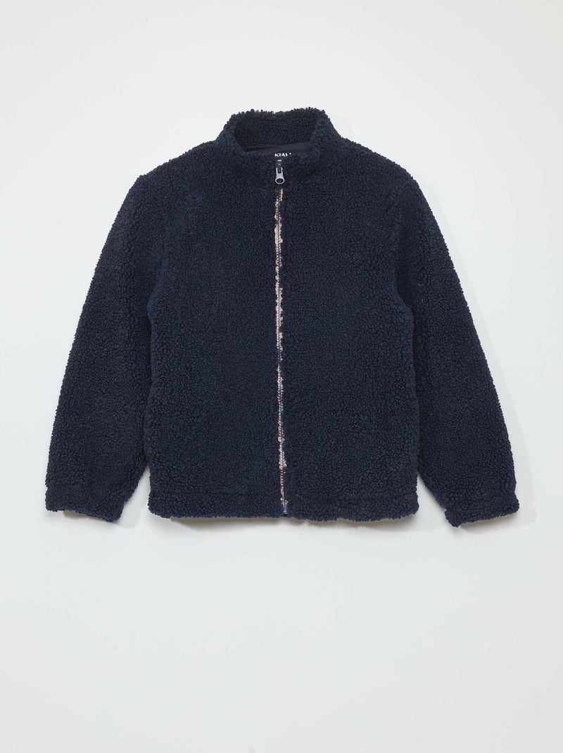 Sweatshirt efeito lã de carneiro com fecho AZUL - Kiabi