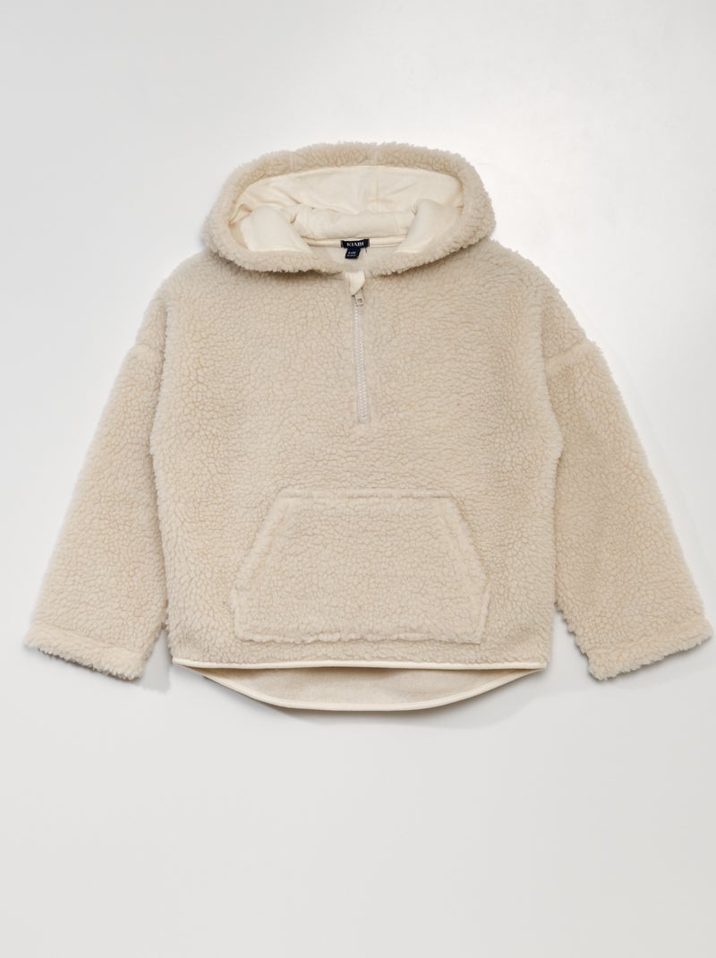 Sweatshirt efeito lã de carneiro com gola de fecho BRANCO - Kiabi