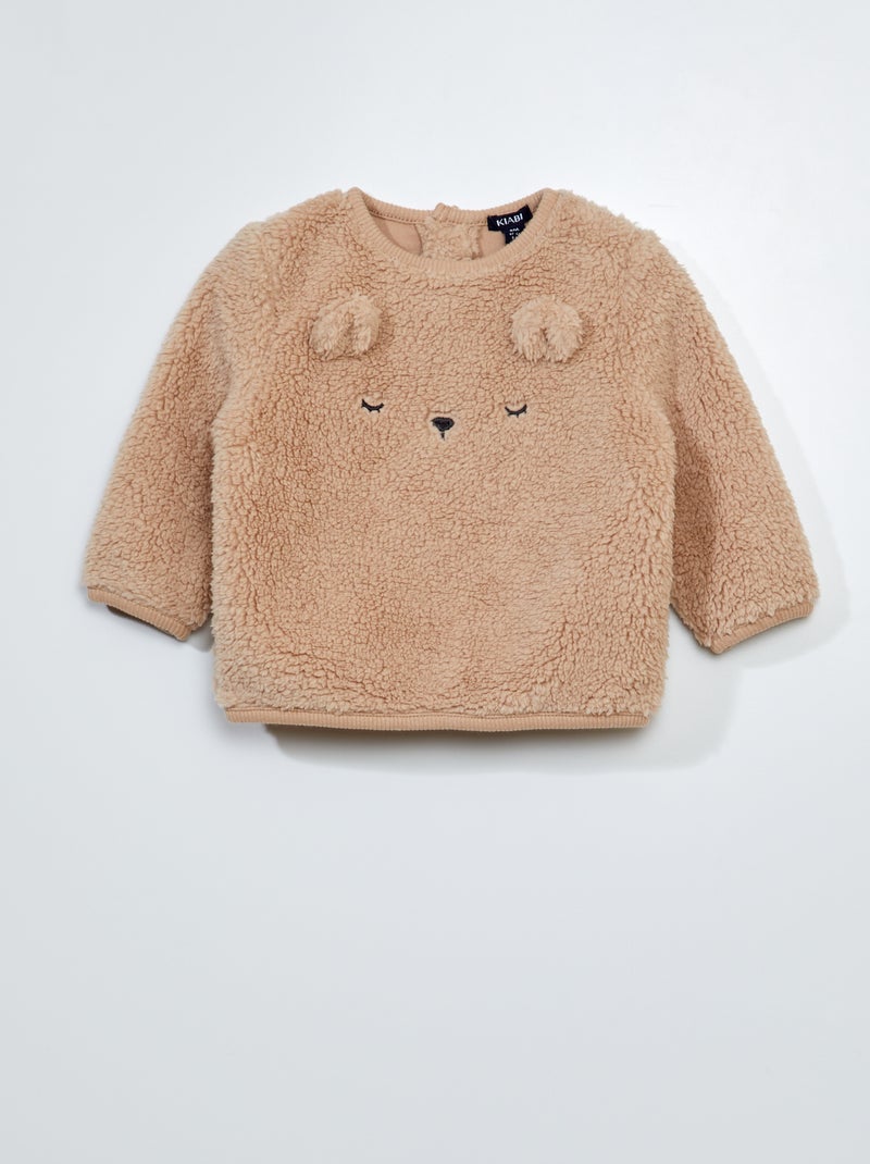 Sweatshirt efeito lã de carneiro com 'orelhas' BEGE - Kiabi