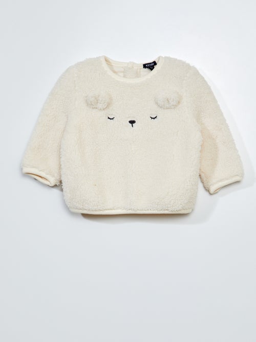 Sweatshirt efeito lã de carneiro com 'orelhas' - Kiabi