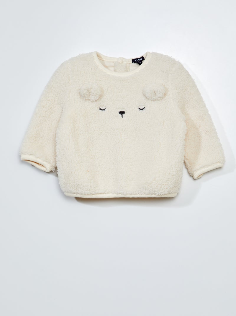 Sweatshirt efeito lã de carneiro com 'orelhas' BRANCO - Kiabi
