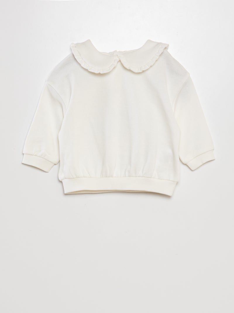 Sweatshirt em algodão com gola claudine Branco - Kiabi
