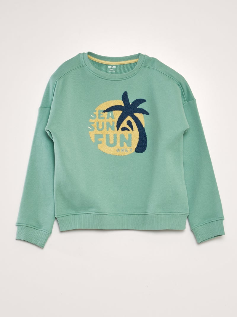 Sweatshirt em french terry com estampado borboto VERDE - Kiabi