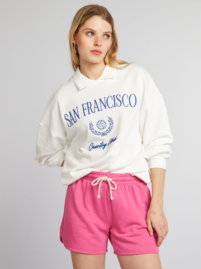 Sweatshirt em french terry com gola integrada Branco - Kiabi