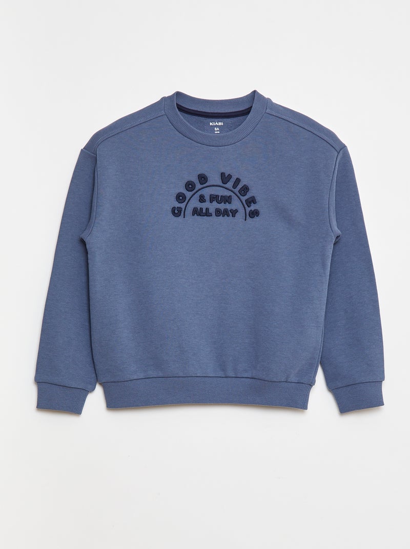 Sweatshirt em french terry com mensagem bordada Azul - Kiabi