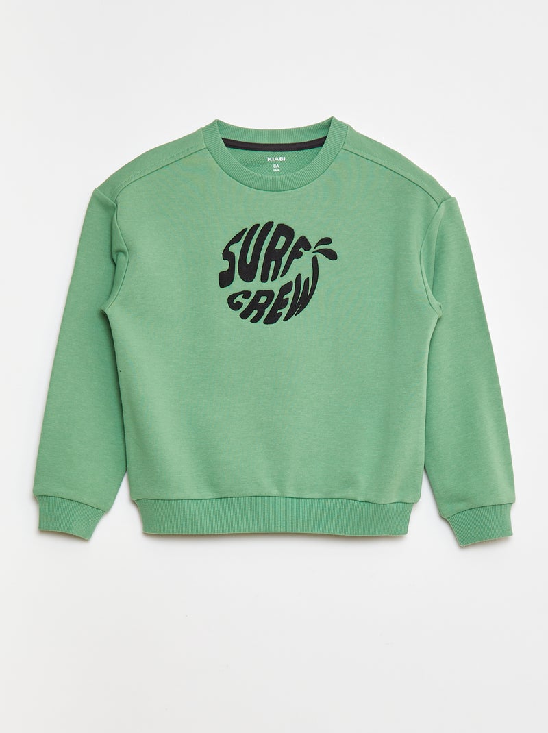 Sweatshirt em french terry com mensagem bordada Verde - Kiabi