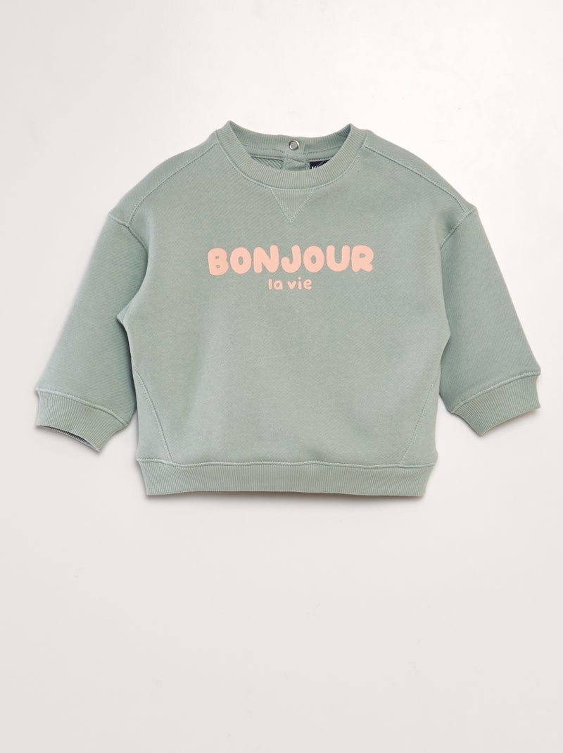 Sweatshirt em french terry com mensagem VERDE - Kiabi
