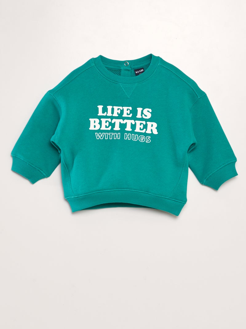 Sweatshirt em french terry com mensagem VERDE - Kiabi