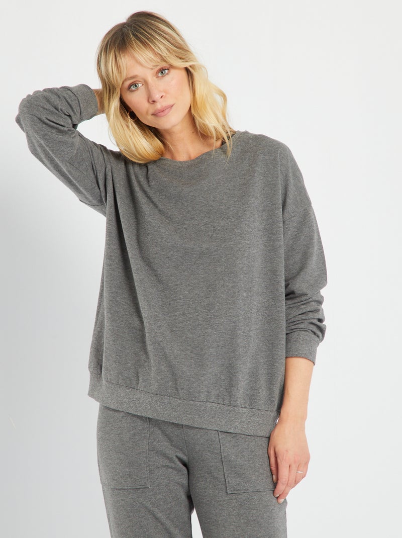 Sweatshirt em jersey de manga comprida Cinza - Kiabi