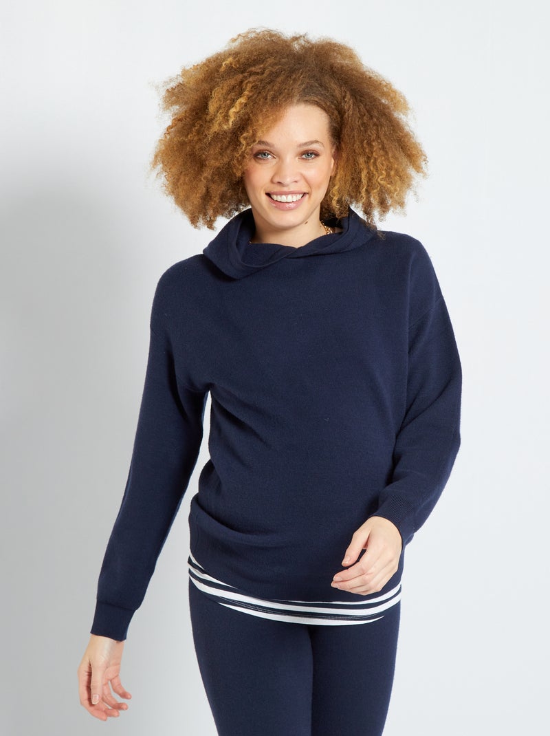 Sweatshirt em malha com capuz Azul Escuro - Kiabi