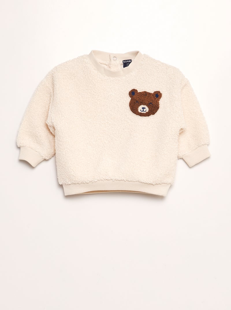 Sweatshirt em malha de borboto com estampa 'urso' BRANCO - Kiabi