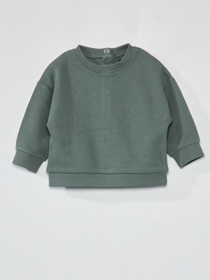 Sweatshirt em malha gofrada Verde Acinzentado - Kiabi
