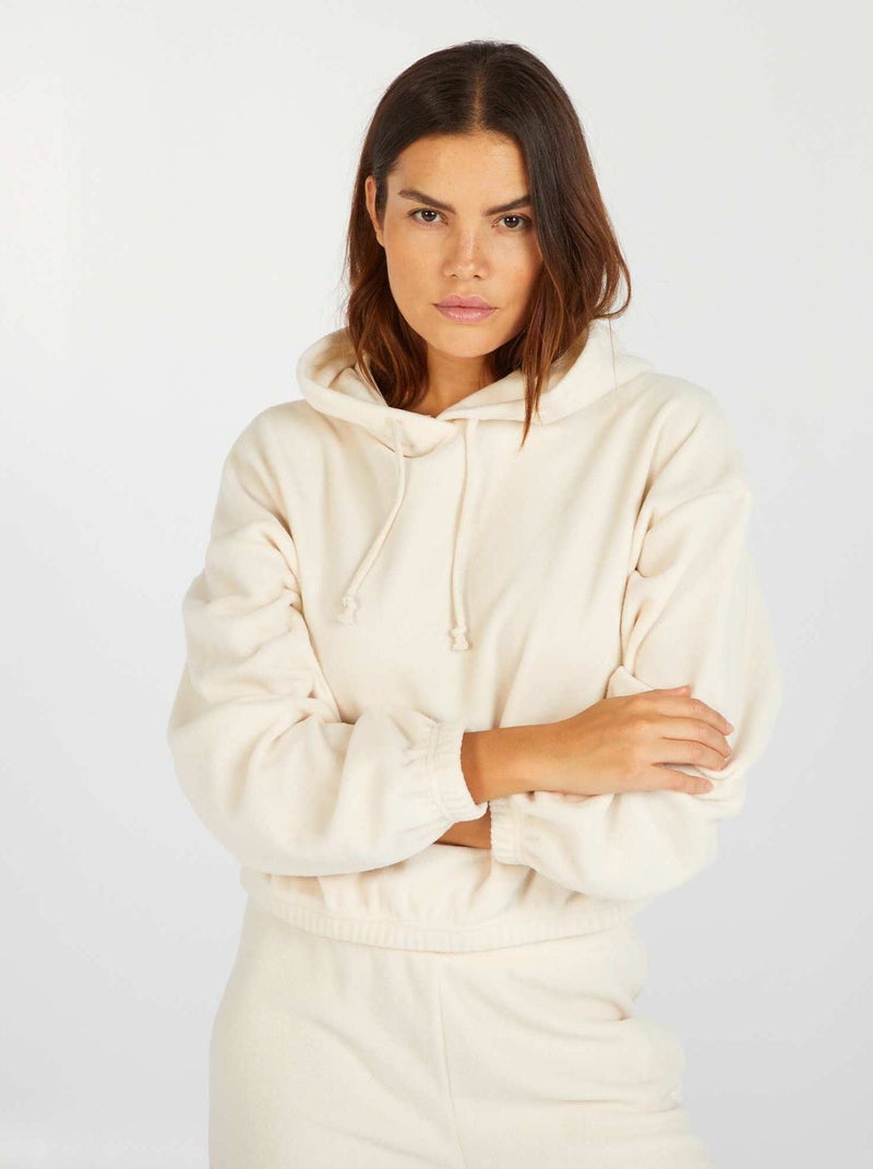 Sweatshirt em malha polar com capuz BRANCO - Kiabi