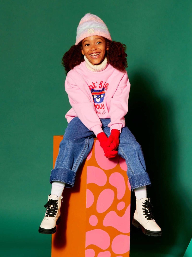 Sweatshirt em moletão - Grafik Edition ROSA - Kiabi