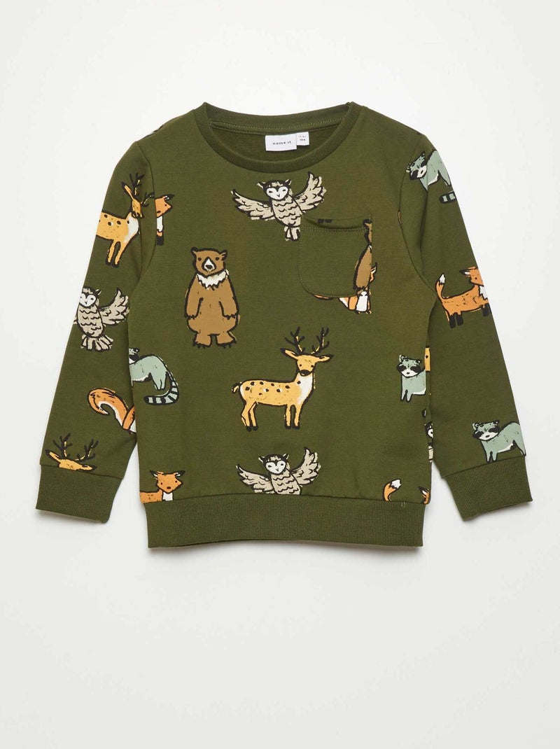 Sweatshirt em moletão 'animais da floresta' CAQUI - Kiabi