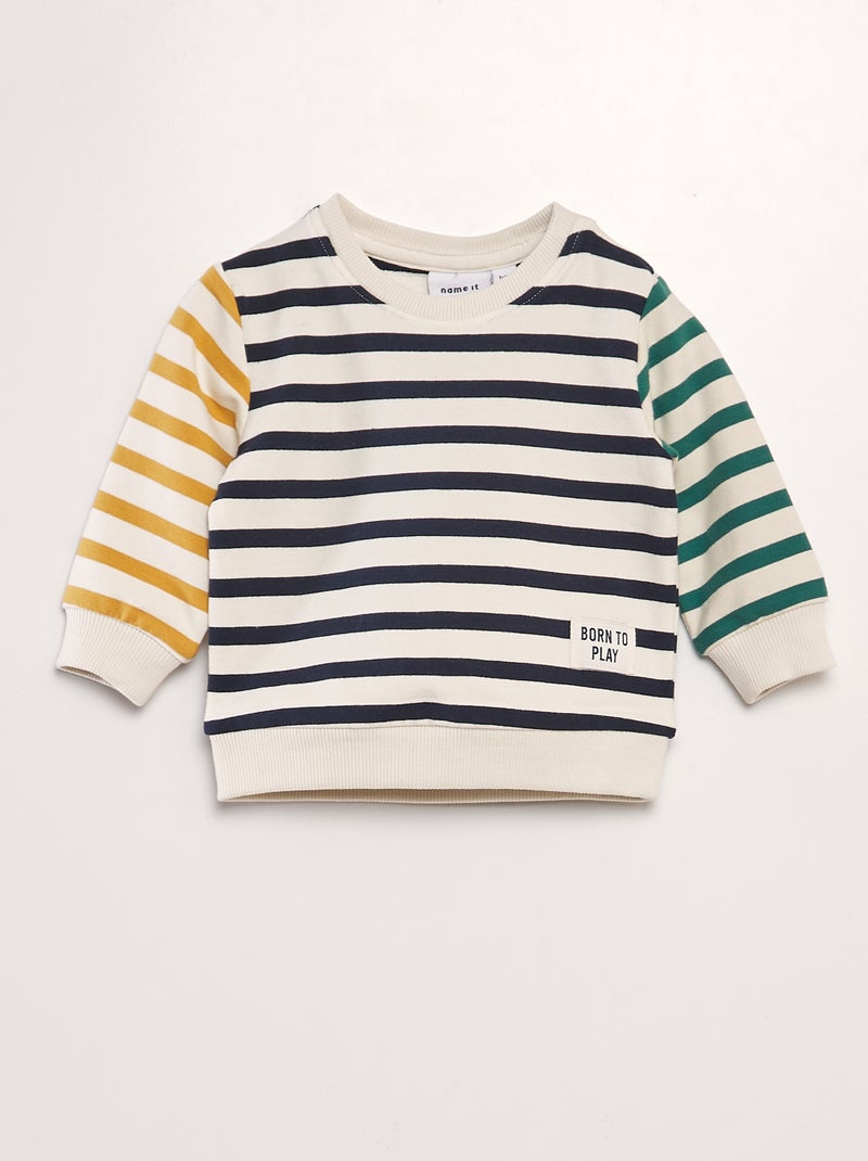 Sweatshirt em moletão às riscas AZUL - Kiabi