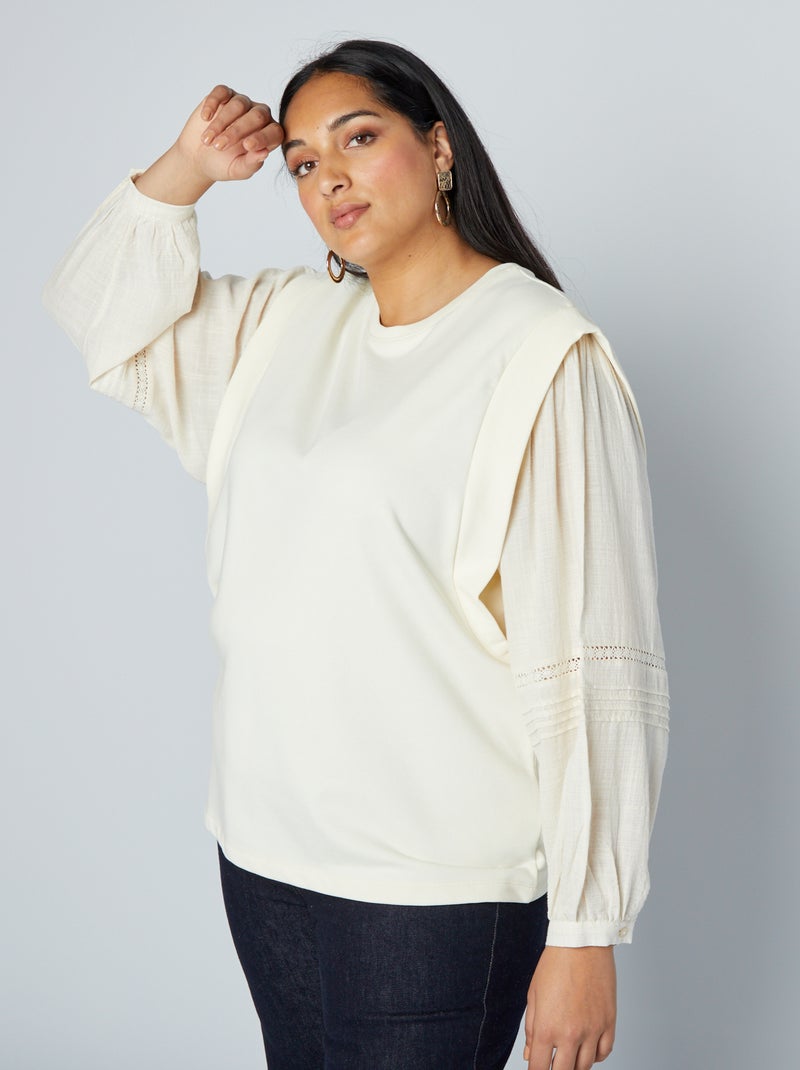 Sweatshirt em moletão bi-matéria BEGE - Kiabi
