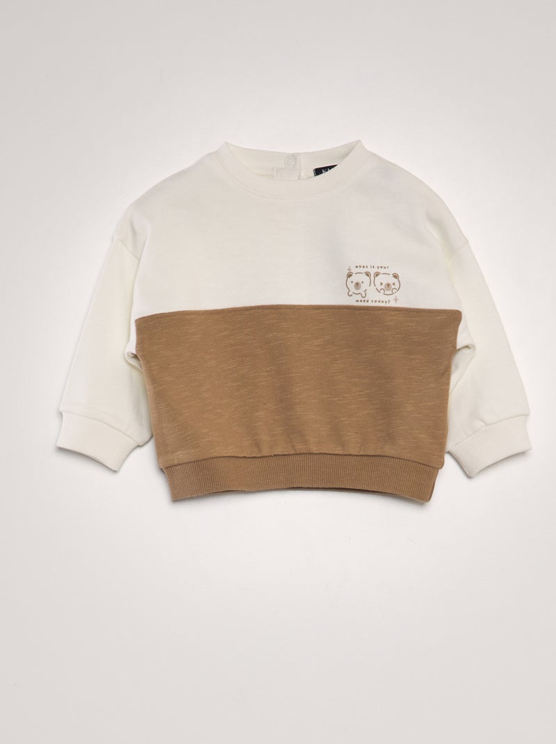 Sweatshirt em moletão bicolor BRANCO - Kiabi