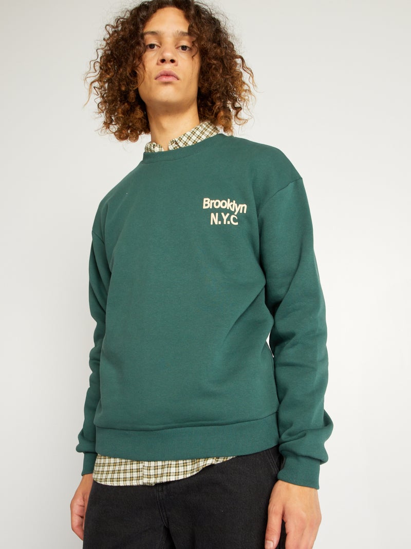 Sweatshirt em moletão 'Brooklyn New York' VERDE - Kiabi