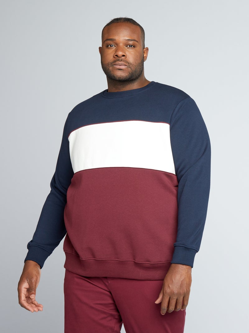 Sweatshirt em moletão cardado color-block AZUL - Kiabi