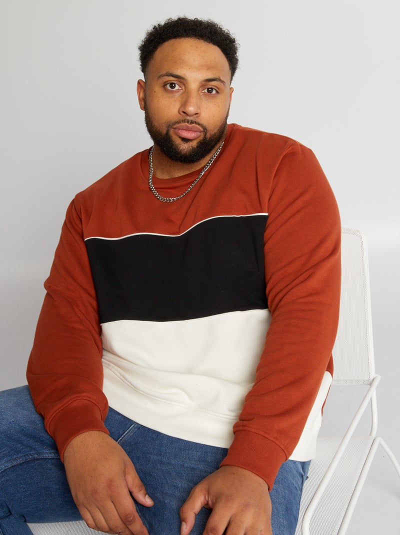 Sweatshirt em moletão cardado color-block BRANCO - Kiabi