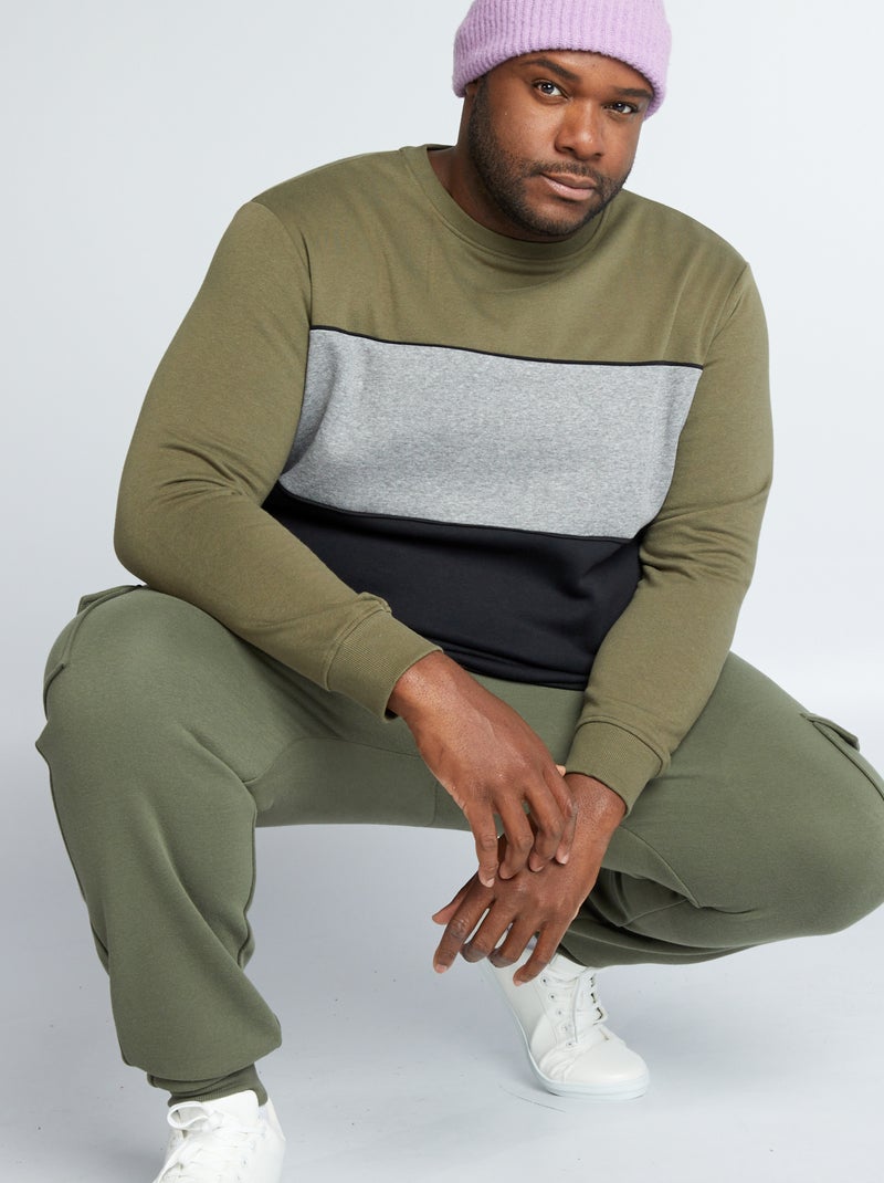 Sweatshirt em moletão cardado color-block CAQUI - Kiabi