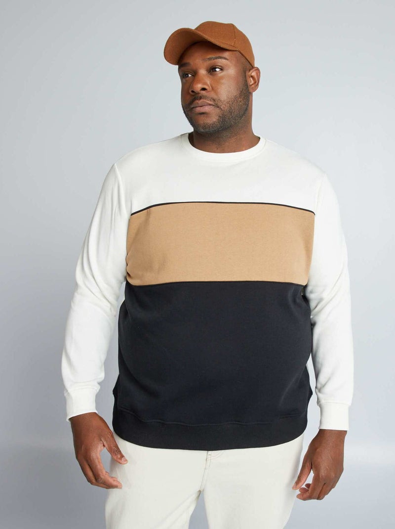 Sweatshirt em moletão cardado color-block Preto - Kiabi
