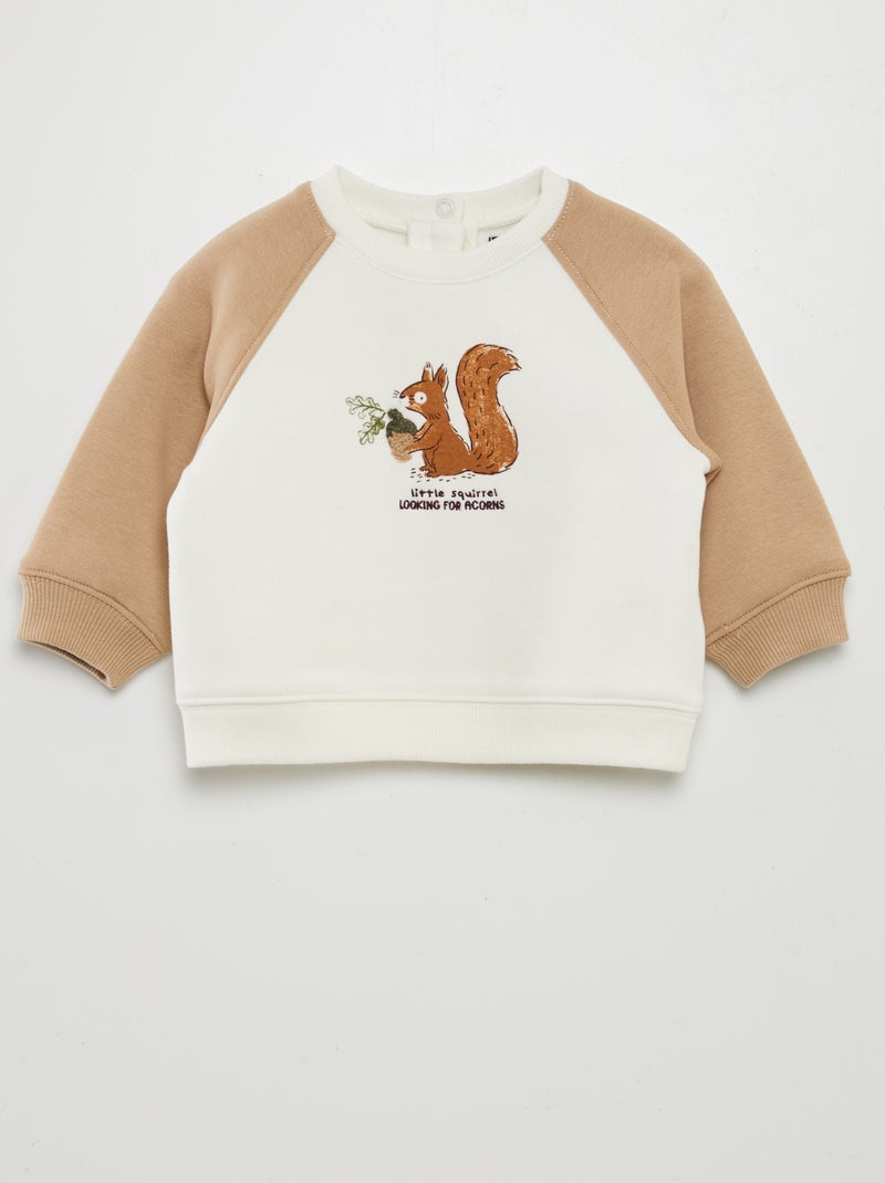 Sweatshirt em moletão cardado com estampado BEGE - Kiabi