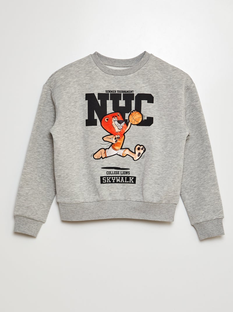 Sweatshirt em moletão cardado com estampado CINZA - Kiabi