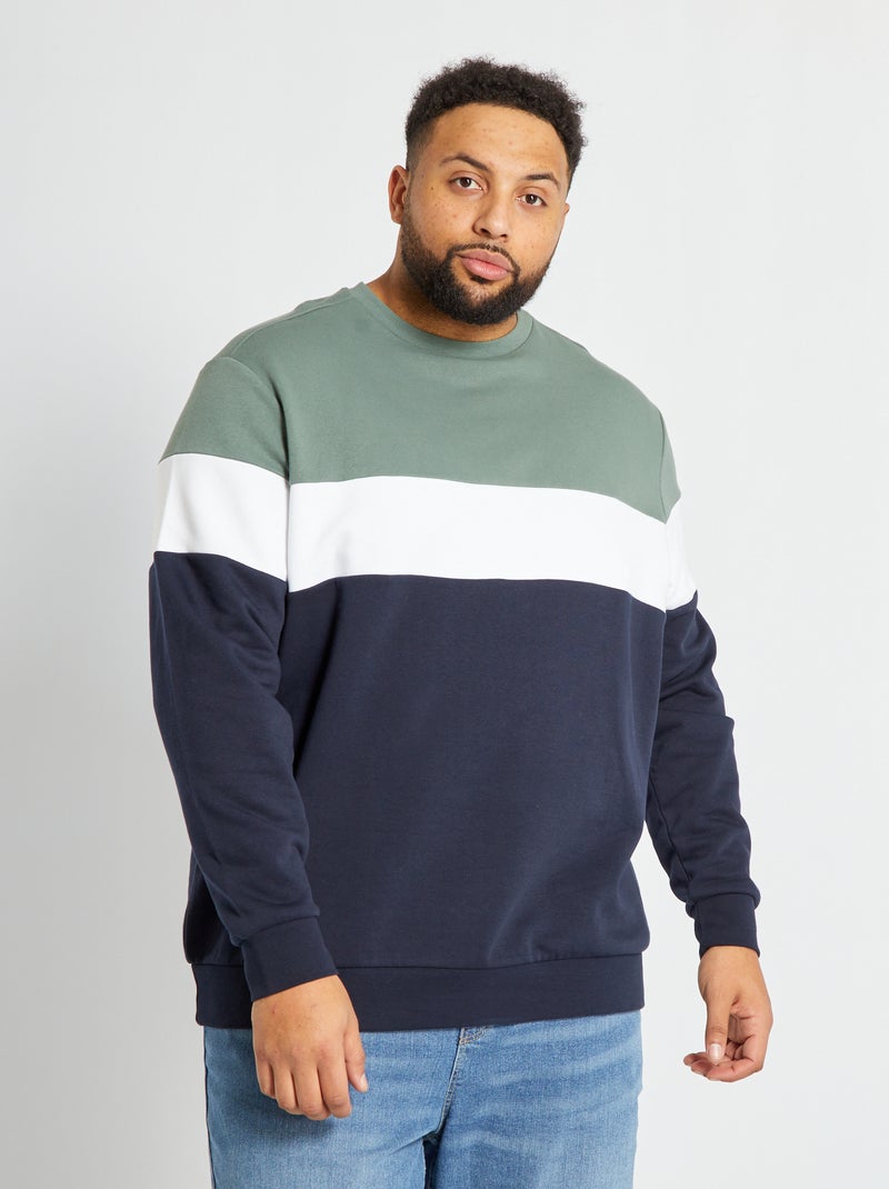 Sweatshirt em moletão color-block AZUL - Kiabi