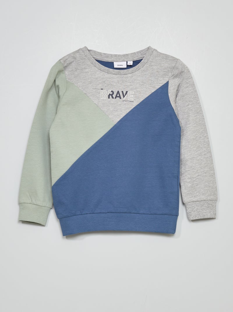 Sweatshirt em moletão color-block Cinza/ Azul - Kiabi